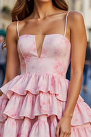 Load image into Gallery viewer, Floral Pink Tiered A Line Short Prom Dress