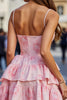 Load image into Gallery viewer, Floral Pink Tiered A Line Short Prom Dress