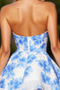 Load image into Gallery viewer, White Blue Floral Sweetheart Ruffled Short Prom Dress