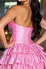 Load image into Gallery viewer, Satin Hot Pink Tiered Beaded Short Prom Dress