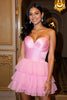Load image into Gallery viewer, Sweetheart Hot Pink Tulle Tiered Short Prom Dress