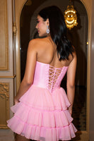 Load image into Gallery viewer, Sweetheart Hot Pink Tulle Tiered Short Prom Dress