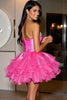 Load image into Gallery viewer, Fuchsia Sparkly Corset Organza Short Prom Dress with Ruffles