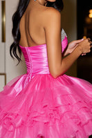 Load image into Gallery viewer, Fuchsia Sparkly Corset Organza Short Prom Dress with Ruffles
