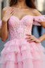 Load image into Gallery viewer, A Line Pink Tulle Appliqued Short Corset Prom Dress