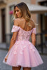 Load image into Gallery viewer, Pink Floral Off the Shoulder Tulle Short Corset Prom Dress