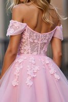 Load image into Gallery viewer, Pink Floral Off the Shoulder Tulle Short Corset Prom Dress