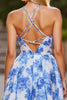 Load image into Gallery viewer, A Line Floral White Blue Spaghetti Straps Short Prom Dress