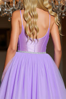 Load image into Gallery viewer, Sparkly A Line Purple Short Corset Prom Dress with Beading