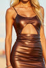 Load image into Gallery viewer, Metallic Coffee Keyhole Tight Short Prom Dress