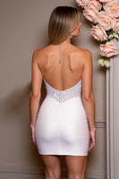 Load image into Gallery viewer, Sparkly Satin White Sweetheart Beaded Short Prom Dress