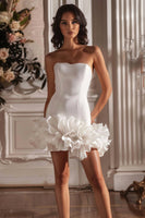 Load image into Gallery viewer, White Satin Strapless Tight Short Prom Dress with Ruffles