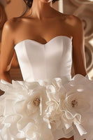 Load image into Gallery viewer, White Sweetheart Floral Short Prom Dress with Ruffles