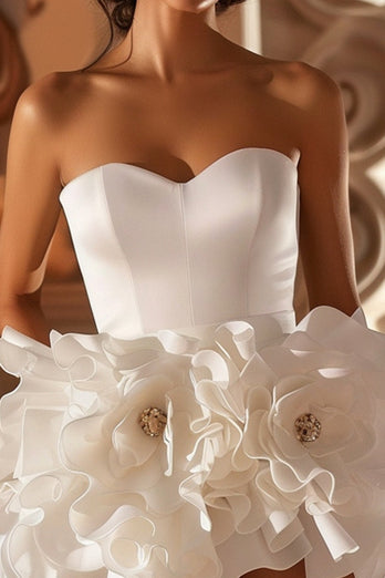 White Sweetheart Floral Short Prom Dress with Ruffles