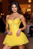 Load image into Gallery viewer, Sparkly Yellow Strapless A Line Short Prom Dress with Beading