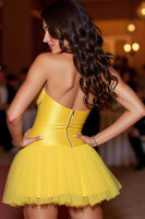 Load image into Gallery viewer, Sparkly Yellow Strapless A Line Short Prom Dress with Beading