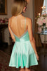 Load image into Gallery viewer, Sparkly Green Satin Spaghetti Straps Short Prom Dress wiith Beading