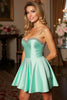Load image into Gallery viewer, Sparkly Green Satin Spaghetti Straps Short Prom Dress wiith Beading