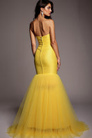 Load image into Gallery viewer, Sparkly Yellow Strapless Mermaid Long Prom Dress with Beading