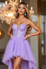 Load image into Gallery viewer, Sparkly Purple Corset Spaghetti Straps High-Low Prom Dress