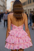Load image into Gallery viewer, Pink Floral Sweetheart A Line Short Prom Dress with Ruffles