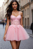 Load image into Gallery viewer, Pink Corset Tulle A Line Short Prom Dress with Lace