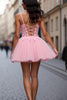 Load image into Gallery viewer, Pink Corset Tulle A Line Short Prom Dress with Lace