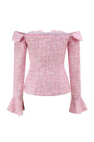 Load image into Gallery viewer, 2 Piece Pink Off the Shoulder Tweed Pencil Prom Outfits