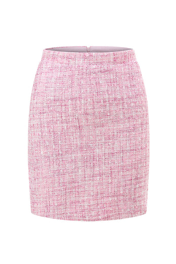 2 Piece Pink Off the Shoulder Tweed Pencil Prom Outfits