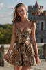 Load image into Gallery viewer, Sparkly Khaki Beaded Leopard Printed Short Prom Dress with Bows