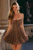 Load image into Gallery viewer, Khaki Strapless Leopard Printed Satin Short Prom Dress