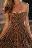 Load image into Gallery viewer, Khaki Strapless Leopard Printed Satin Short Prom Dress