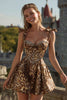 Load image into Gallery viewer, Sparkly Khaki Leopard Printed Corset Short Prom Dress with Bows