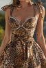 Load image into Gallery viewer, Sparkly Khaki Short Leopard Printed Prom Dress with Bows
