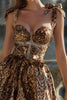 Load image into Gallery viewer, Sparkly Leopard Printed Khaki Short Prom Dress with Bows