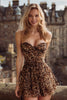 Load image into Gallery viewer, Sweetheart Ruched Leopard Printed Khaki Short Prom Dress