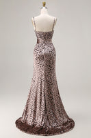 Load image into Gallery viewer, Golden Leopard V-Neck Mermaid Long Prom Dress with Slit