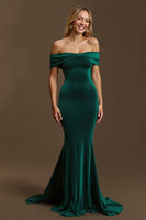 Load image into Gallery viewer, Dark Green Mermaid Off The Shoulder Long Holiday Party Dress