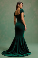 Load image into Gallery viewer, Dark Green Velvet Square Neck Mermaid Maxi Holiday Party Dress