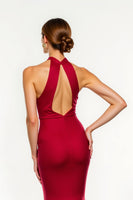 Load image into Gallery viewer, Red Mermaid Satin Long Holiday Party Dress with Slit