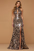 Load image into Gallery viewer, Sparkly Golden Sheath Leopard Long Holiday Party Dress with Slit