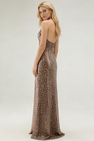 Load image into Gallery viewer, Sparkly Golden Leopard Mermaid Sequin Keyhole Long Prom Dress with Slit