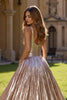 Load image into Gallery viewer, Golden Metallic A Line V-Neck Long Prom Dress with Slit
