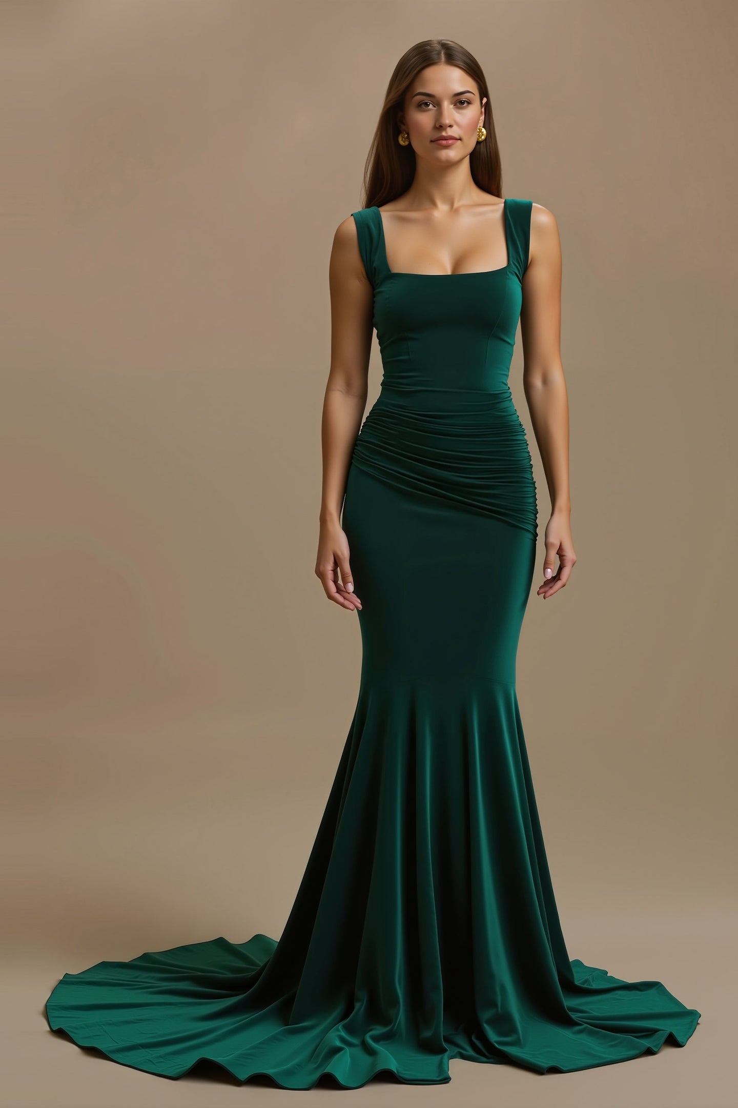 Dark Green Ruched Mermaid Long Holiday Party Dress