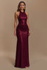 Load image into Gallery viewer, Glitter Burgundy Sheath Halter Ruched Long Holiday Party Dress