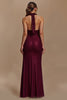 Load image into Gallery viewer, Glitter Burgundy Sheath Halter Ruched Long Holiday Party Dress