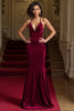 Load image into Gallery viewer, Burgundy Spaghetti Straps Mermaid Long Holiday Party Dress