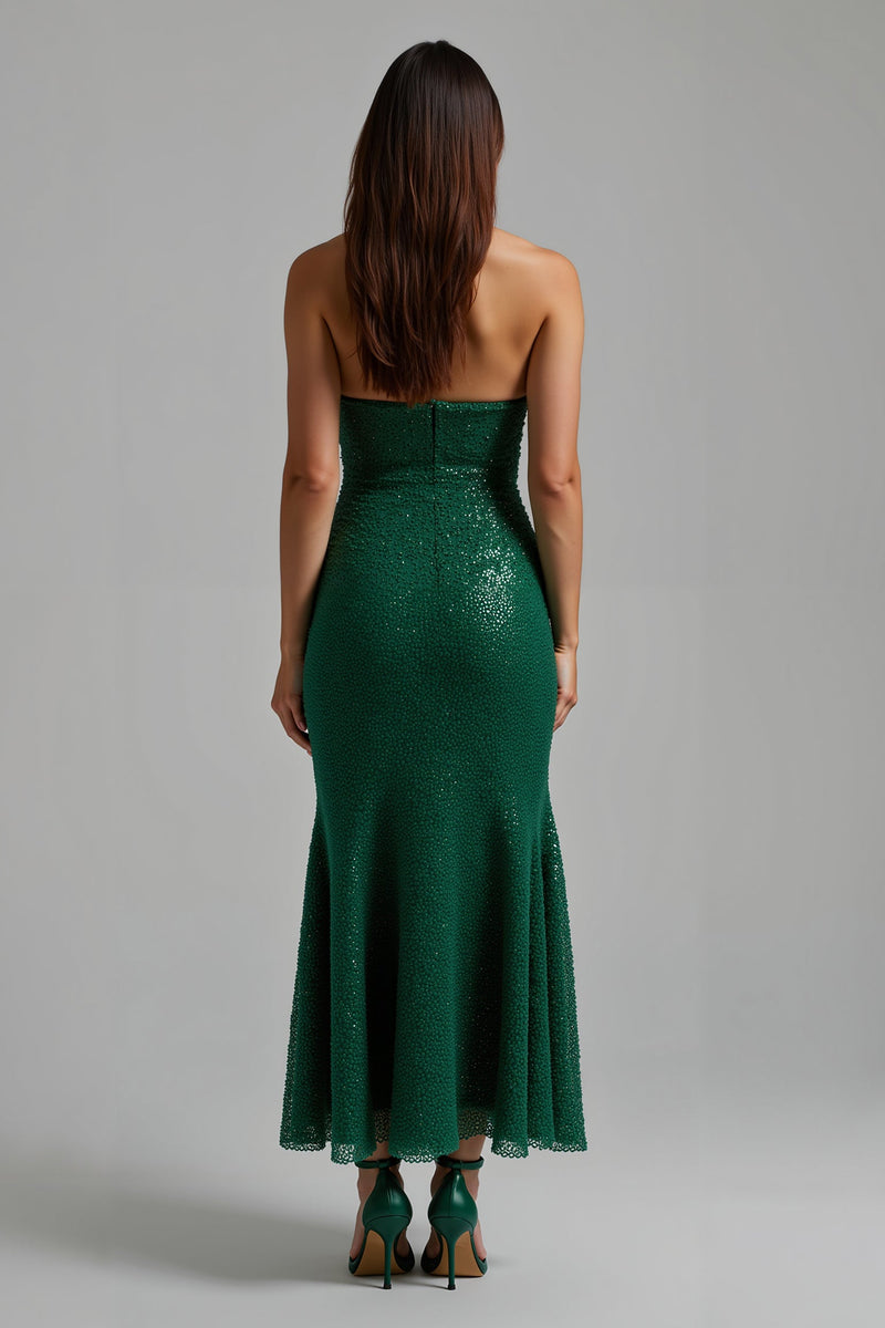 Load image into Gallery viewer, Sparkly Dark Green Sweetheart Sheath Long Holiday Party Dress