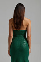 Load image into Gallery viewer, Sparkly Dark Green Sweetheart Sheath Long Holiday Party Dress