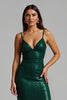 Load image into Gallery viewer, Sparkly Dark Green Long Sheath Holiday Party Dress with Slit
